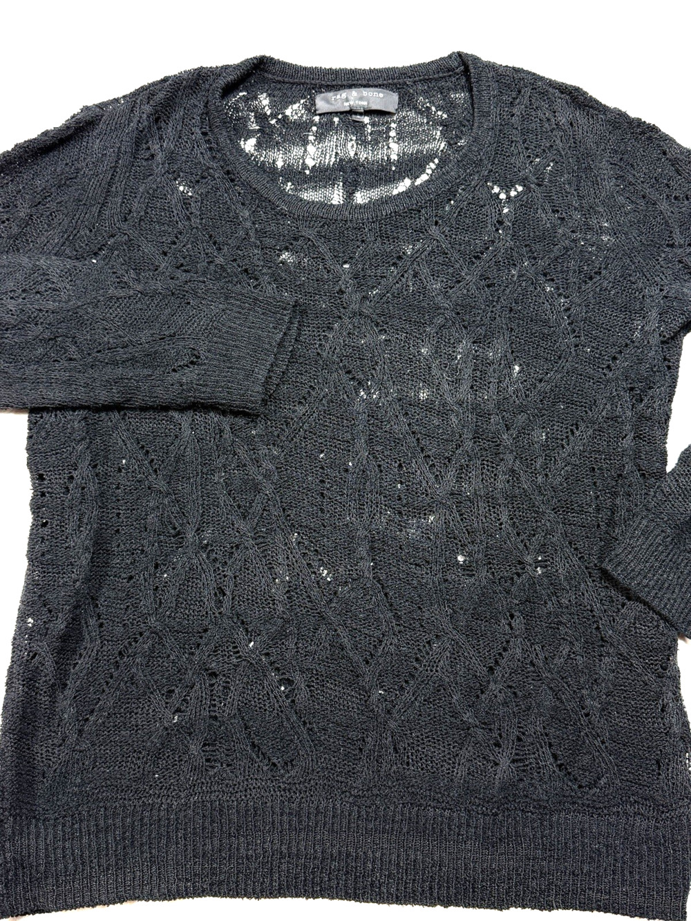 Rag & Bone New York Black Open Cable Knit Club Sweater Semi Sheer Pullover Sz Sm
